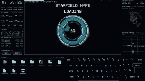 A Computer Screen That Says Starfield Hype Loading 75 % GIF