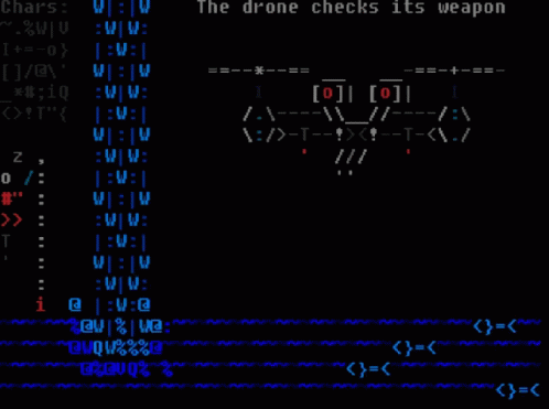 A Computer Screen That Says The Drone Checks Its Weapon At The Top GIF