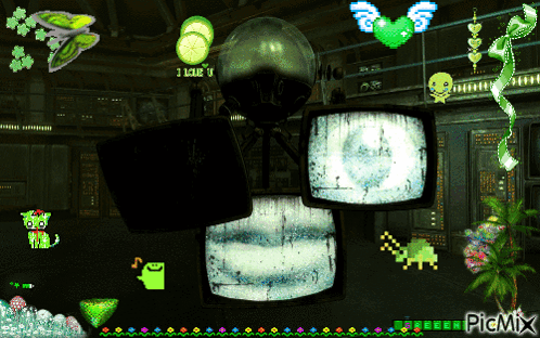 A Computer Screen With A Green Heart That Says " I Love U " GIF
