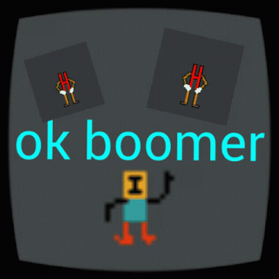 A Computer Screen With A Robot And The Words Ok Boomer On It GIF