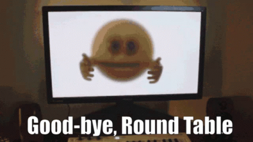 A Computer Screen With A Smiley Face On It And The Words Good-Bye Round Table Below It GIF