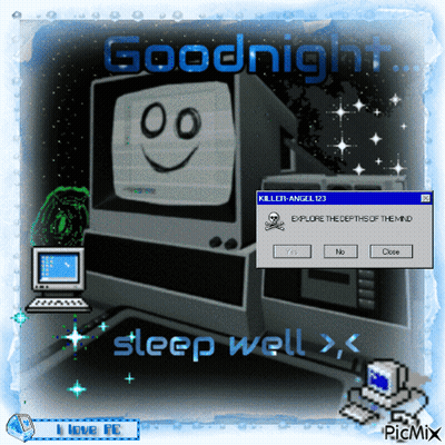 A Computer Screen With A Smiley Face On It Says Goodnight Sleep Well GIF