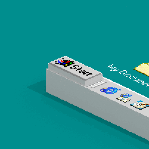 A Computer Screen With A Start Button And A Mouse Pointer GIF