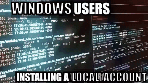 A Computer Screen With The Words Windows Users Installing A Local Account At The Top GIF