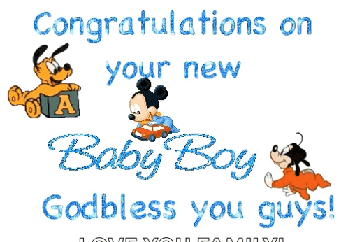 A Congratulations Card For A Baby Boy With Mickey Mouse And Goofy GIF
