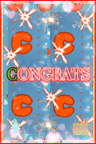 A Congratulations Card With A Blue Background And Orange Letters GIF