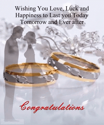 A Congratulations Card With A Picture Of A Bride And Groom GIF