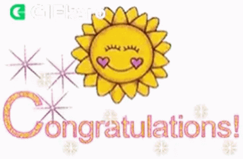 A Congratulations Card With A Smiling Sun And The Words `` Congratulations '' GIF