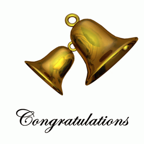 A Congratulations Card With Two Gold Bells On It GIF