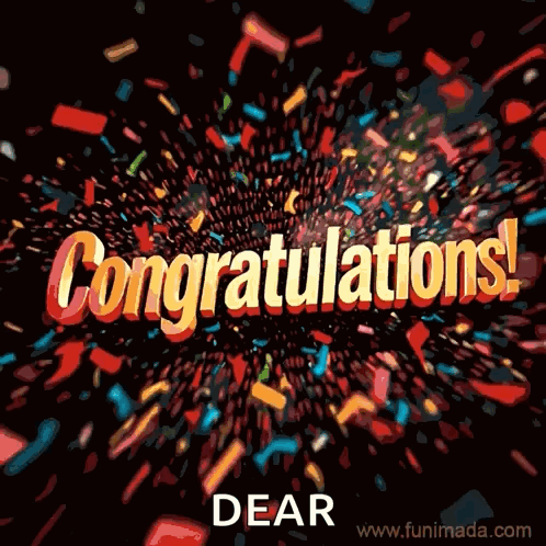 A Congratulations Dear Greeting Card With Confetti And Fireworks GIF
