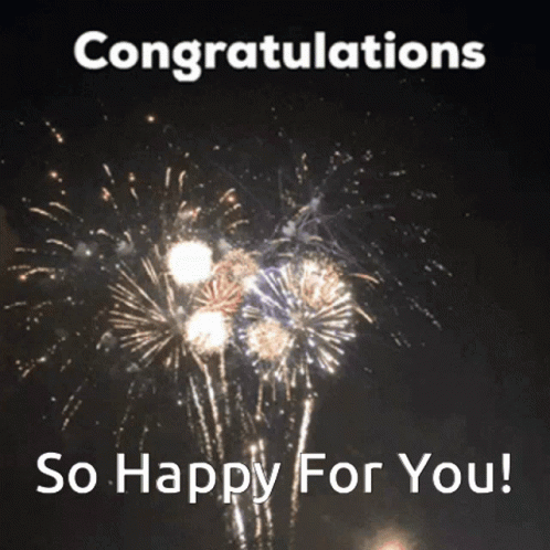 A Congratulations So Happy For You Greeting With Fireworks In The Background GIF