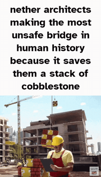 A Construction Worker Is Looking At A Clipboard In Front Of A Building Under Construction And A Quote From Nether Archit GIF