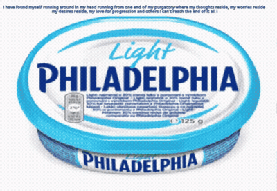 A Container Of Light Philadelphia Cheese With A Quote On The Bottom GIF