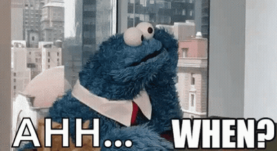A Cookie Monster Is Sitting In Front Of A Window And Says Ahh When GIF