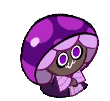 A Cookie Run Character With Purple Hair And A Purple Hat Is Sitting On A White Background . Sticker