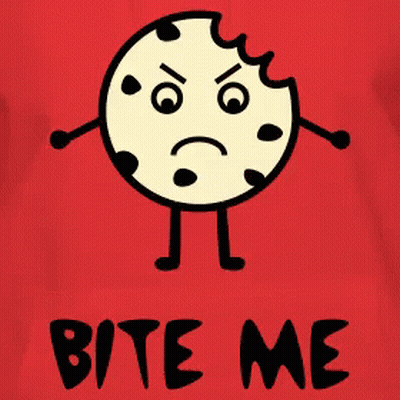 A Cookie With A Bite Taken Out Of It And The Words Bite Me GIF