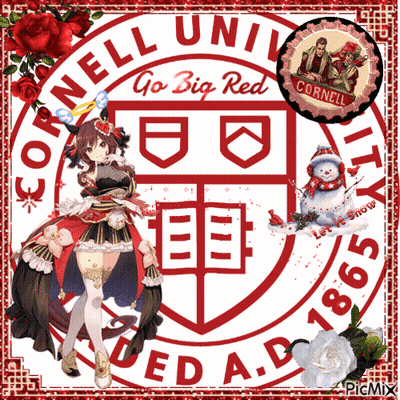 A Cornell University Logo With A Girl And A Snowman On It GIF