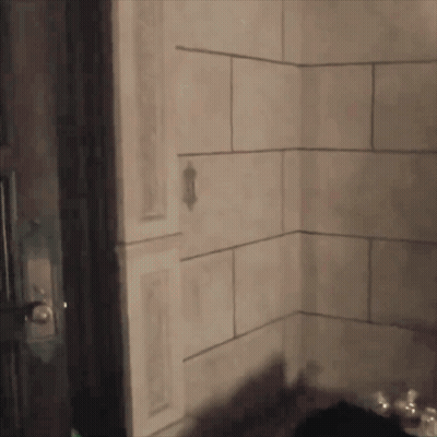 A Corner Of A Bathroom With A Door And A Shadow On The Wall GIF