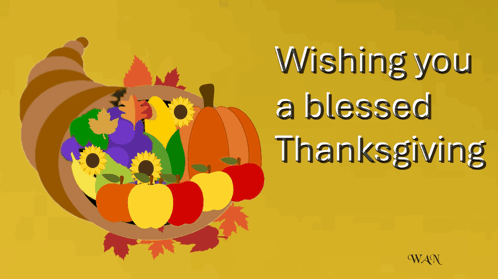 A Cornucopia Filled With Fruits And Vegetables And The Words Wishing You A Blessed Thanksgiving GIF
