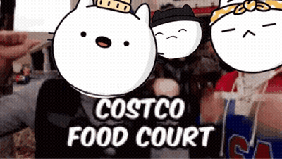 A Costco Food Court Advertisement With Cartoon Characters On It GIF