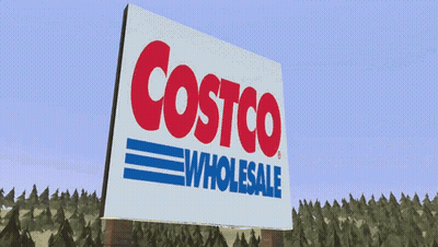 A Costco Wholesale Store With Two Mario Characters Standing In Front Of It GIF