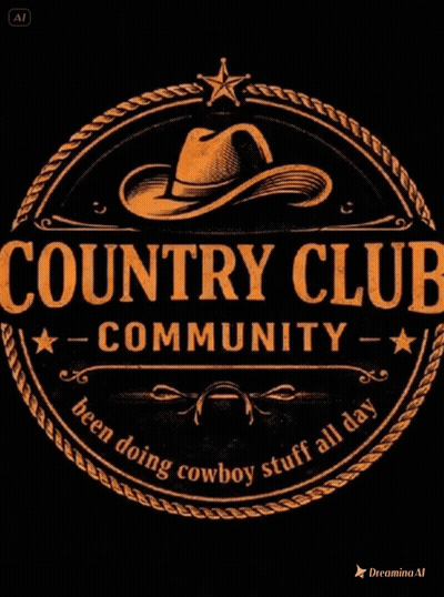A Country Club Community Logo With A Cowboy Hat In The Center GIF