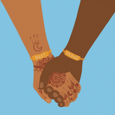 A Couple Holding Hands With Bracelets That Say Best Friend GIF