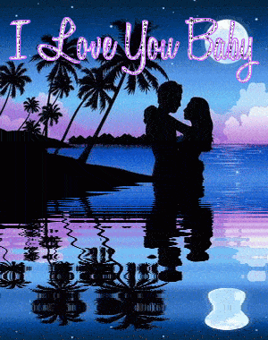 A Couple Kissing In The Water With The Words " I Love You Baby " Above Them GIF