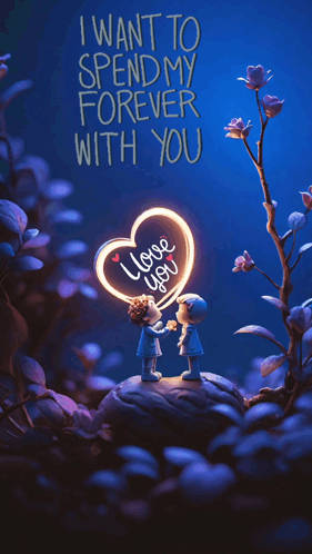 A Couple Kissing With A Heart That Says I Love You On It GIF