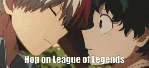 A Couple Of Anime Characters Are Kissing Each Other With The Words `` Hop On League Of Legends '' Written On The Bottom  GIF