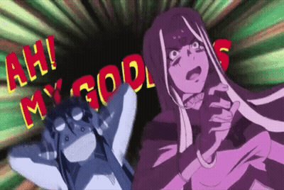 A Couple Of Anime Characters Are Standing Next To Each Other And One Of Them Is Saying Ah My God GIF