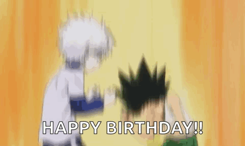 A Couple Of Anime Characters Are Standing Next To Each Other And Shouting Happy Birthday . GIF