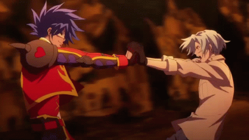 A Couple Of Anime Characters Holding Hands In A Dark Room GIF