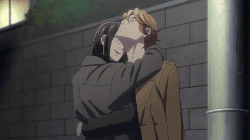A Couple Of Anime Characters Hugging Each Other GIF