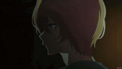 A Couple Of Anime Characters Hugging Each Other With A Blurred Background Behind Them GIF