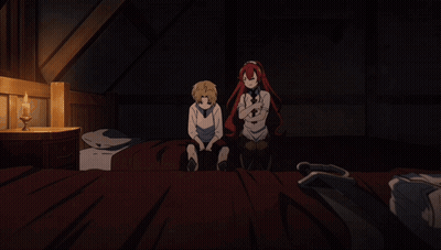 A Couple Of Anime Characters Hugging Each Other With One Looking At The Camera GIF