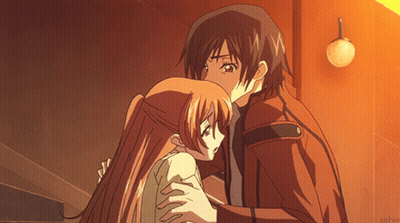 A Couple Of Anime Characters Hugging Each Other With Ushio Written In The Corner GIF