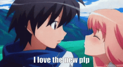 A Couple Of Anime Characters Kissing With The Words I Love The New Pfp GIF