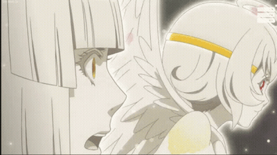 A Couple Of Anime Characters Looking At Each Other With The Letters Nb On The Bottom Left GIF