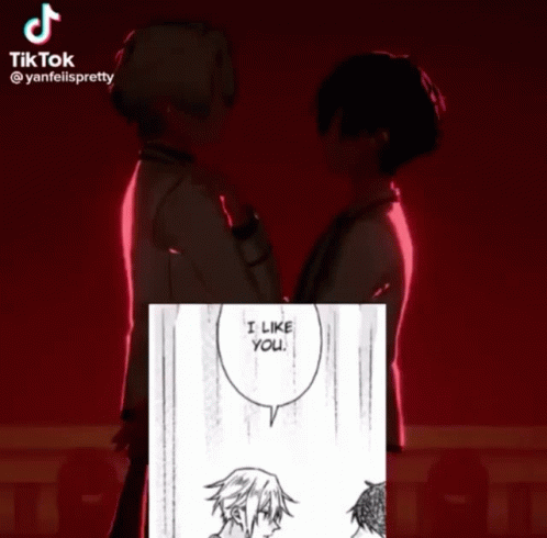 A Couple Of Anime Characters Standing Next To Each Other And One Of Them Says I Like You GIF