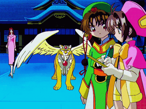 A Couple Of Anime Characters Standing Next To Each Other GIF