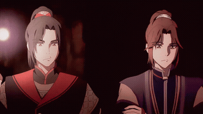 A Couple Of Anime Characters Standing Next To Each Other In A Dark Room GIF