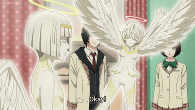 A Couple Of Anime Characters Standing Next To Each Other With Okay Written In The Corner GIF