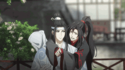 A Couple Of Anime Characters Standing Next To Each Other With One Of Them Having A Ponytail GIF