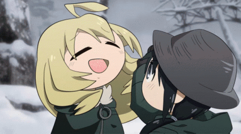 A Couple Of Anime Characters Standing Next To Each Other With One Wearing A Hat GIF