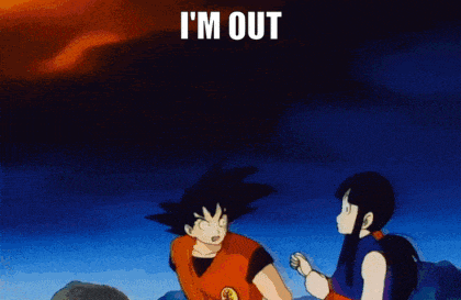 A Couple Of Anime Characters Standing Next To Each Other With The Words I 'M Out Below Them GIF