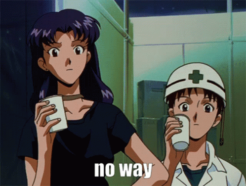 A Couple Of Anime Characters Standing Next To Each Other With The Words No Way Written On The Bottom GIF