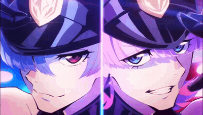 A Couple Of Anime Characters With Blue And Pink Hair GIF