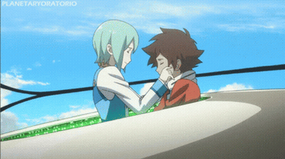 A Couple Of Anime Characters With The Word Planetaryoratorio On The Bottom Right GIF