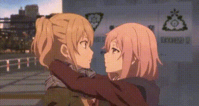 A Couple Of Anime Girls Are Hugging Each Other And Kissing . GIF